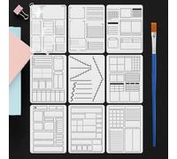 FINGERINSPIRE 9PCS Various Layout Line Frames Painting Stencil with Paint Brush 15x20cm Diaries Bullet Journals Drawing Template Lines Grids Stencil Diary Theme Template for Wall Decoration