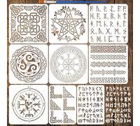 FINGERINSPIRE 9Pcs Viking Patterns Stencils with a Brush 2Sizes Symbols Painting Stencils PET Viking Themes Template for Painting on DIY Wood Wall Floor Tiles Furniture Scrapbook(20x20cm,297x210mm)