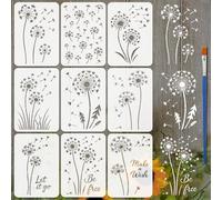 FINGERINSPIRE 9Styles Dandelion Pattern Stencils with a Brush 29.7x21cm Heart Shape Dandelion Painting Stencils Text Let It Go Drawing Stencil PET Plant Themes Template for Home Decoration