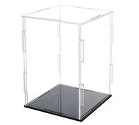 FINGERINSPIRE Acrylic Box with Black Stand and Rubber Band, 11x11x15cm Clear Acrylic Display Cases for Collectibles, Self-Assembly Dustproof Countertop Box for Toys and Collections