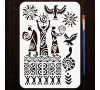 FINGERINSPIRE Ancient Man Stencils with a Brush 29.7x21cm Tribe Totem Painting Stencils Snake Bird Sun Stencil Tribe Themes PET Template for Painting on Wood Floor Tile Wall Fabric DIY
