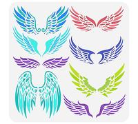 FINGERINSPIRE Angel Wings Stencils 30x30cm - 8 Style Feather Painting Template, Reusable Fantasy Decoration Pattern for Wood, Wall and Furniture