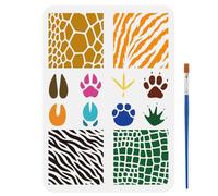 FINGERINSPIRE Animal Skin Footprints Pattern Stencil 21x29.7cm with a Brush Giraffes Tigers Templates Zebras Crocodiles Skin Stencil Reusable Animal Print Stencils for Wall Wood Fabric