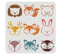 FINGERINSPIRE Animals Head Stencil 11.8x11.8inch Plastic Lion Bear Fox Stencil Sika Deer Rabbit Squirrel Owl Pattern Reusable Forest Animals Stencils for Painting on Wood, Floor, Wall and Tile
