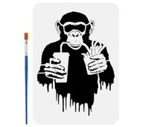 FINGERINSPIRE Banksy Chimpanzee Stencil 21x29.7cm Plastic Reusable Template with Brush