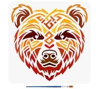 FINGERINSPIRE Bear Head Stencils with a Paint Brush 30x30cm Bear Keltic Knot Painting Stencils Reusable Abstract Bear Pattern Stencil Creative Bear Drawing Stencil Animal Themes Bear Template