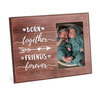 FINGERINSPIRE Born Together Friends Forever Picture Frame 10x15cm Twin Baby Photo Frame with Heart & Arrow Patterns Hanging/Tabletop Wooden Picture Frame Twin Gift Frame for New Baby Nursery Decor