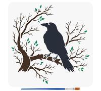FINGERINSPIRE Branch and Crow Pattern Stencils with a Brush 30x30cm Tree and Bird Painting Stencils PET Animal Themes Template for Painting on Wood Floor Tile Wall Furniture Scrapbook DIY
