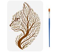 FINGERINSPIRE Branch Cat Stencil with Paint Brush, 29.7x21cm A4 Size Reusable Cat Drawing Stencils Home Decor DIY Craft Stencil Plastic Animal Theme Template for Painting on Wood Wall Floor Fabric