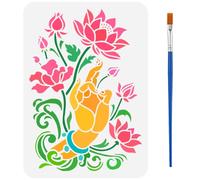 FINGERINSPIRE Buddha's Hand Painting Template with Brush 21x29.7cm Lotus Painting Template Plant Stencil Floral Painting Stencils Reusable DIY Art Craft Stencil for Wood Floor Wall Canvas