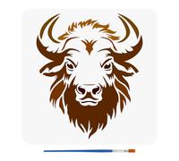 FINGERINSPIRE Buffalo Stencil for Painting 30x30cm with Paint Brush Decorative Buffalo Head Drawing Template Plastic PET Buffalo with Horns Stencil Animal Theme Template for Furniture Decor