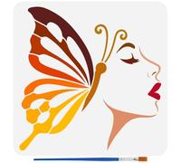 FINGERINSPIRE Butterfly Woman Stencils with a Brush 30x30cm Lady Face Silhouette Painting Stencils Reusable PET Butterfly Pattern Decoration Template for Painting on Wood Wall Floor Furniture