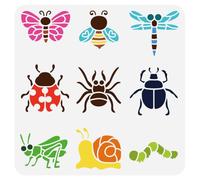FINGERINSPIRE Cartoon Animals Stencil for Painting 11.8x11.8 inch Hollowed Butterfly Bee Dragonfly Ladybug Drawing Template Large Spider Scarab Cricket Snail Caterpillars Stencil for DIY Crafts