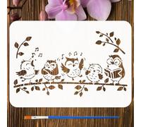 FINGERINSPIRE Cartoon Birds Stencils with Paint Brush 21x29.7cm Owls Stencil Birds on Branches Stencils Animal Theme Craft Stencil for Painting on Wall Wood Furniture DIY Home Decoration