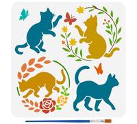 FINGERINSPIRE Cat Garland Butterfly Stencil with Paint Brush, 30x30cm Reusable Cat Stencils Garland Cat Butterfly Drawing Stencil DIY Craft Home Decor Stencils for Painting on Wood Wall Floor Fabric