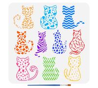 FINGERINSPIRE Cats Back View Stencil 30x30cm Cats Silhouette Template with Paint Brush Reusable Line Dots Love Star Stencil Leopard Print Template Animal Theme Stencil for Wall Decoration