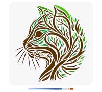 FINGERINSPIRE Cats Stencils with a Paint Brush 30x30cm Trees Pattern Stencils Abstract Trees Cats Painting Stencil Reusable Viking Themes Cats Template for DIY Crafts Home Decoration