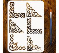 FINGERINSPIRE Celtic Border Painting Stencil with Paintbrush 29.7x21cm Reusable Plastic Irish Pattern Stencil Triquetra Corner Stencils for Painting on Wood Wall Art Craft Canvas Fabric Home Decor