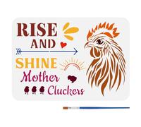 FINGERINSPIRE Chicken Head Stencil with Brush 21x29.7cm Sunshine Arrowhead Template RISE AND SHINE Mother Cluckers Stencil Plastic Phrase Chick Stencisl Animal Theme Template for Painting on Wood Wall