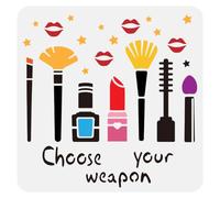 FINGERINSPIRE Choose Your Weapon Stencil for Painting 30x30cm Reusable Cosmetic Brush Template Cosmetic Lipsticks Nail Polish Stencil Lip Stars Pattern Words Template for DIY Crafts Project