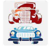 FINGERINSPIRE Classic Car Stencil with a Paint Brush 30x30cm Classic 50's Car Large Stencil Hot Rod Classic Car Painting Stencil Transportation Theme Car Drawing Stencil for Wall Tiles Floor Paper