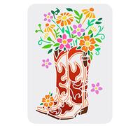 FINGERINSPIRE Cowboy Boots and Flower Painting Stencil 21x29.7cm Reusable Western Theme Drawing Template PET Plastic Hollow Out Stencils for Painting on Wall Wood Furniture Scrapbook