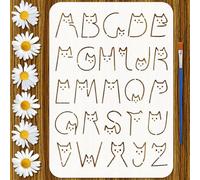 FINGERINSPIRE Cute Cat Letters Stencil with 1Pc Brush 21x29.7cm Cat Letters Painting Stencil Cats Letter Template Floral Theme Template for Painting on Wood Wall Furniture DIY Home Decoration