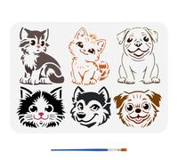 FINGERINSPIRE Cute Pets Painting Stencil with Brush 21x29.7cm Cats Dogs Template Hollowed Pet Head Pattern Stencil Animal Theme Template Pet Cat Pet Dog Stencil for Wood Furniture Decoration