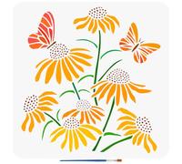 FINGERINSPIRE Daisies Painting Template with Brush 30x30cm Butterflies Painting Template Chrysanthemum Stencil Plant Theme Painting Stencils Reusable DIY Art Craft Stencil for Wood Floor Wall