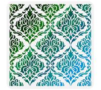 FINGERINSPIRE Damask Stencil 11.8x11.8 inch Flowers Tile Stencil Template Plastic Symmetrical Florals Pattern Stencil Reusable DIY Art and Craft Stencils for Painting Floors Walls Furniture Decor