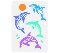 FINGERINSPIRE Dolphins Painting Stencil 29.7x21cm Reusable 4 Styles Sea Creatures Dolphins Moon Drawing Template DIY Summer Ocean Theme Decor Stencil for Painting on Wood Wall Fabric Furniture