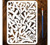 FINGERINSPIRE Doodle Letter Painting Stencil with Paint Brush 21x29.7cm Graffiti Alphabet Drawing Template A4 Reusable Letters Pattern Stencil Graffiti Theme Template for Painting on Wood