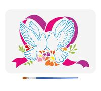 FINGERINSPIRE Dove and Heart Stencil 29.7x21cm Love Birds Stencil with a Paint Brush Lovebirds with Heart Painting Stencil Valentine's Day Themes Dove Drawing Templates for Wall Tiles Floor Paper