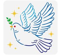 FINGERINSPIRE Dove of Peace Stencil 30x30cm Peace Dove Drawing Painting Stencils Plastic Olive Branch Stars Pattern Reusable DIY Stencils for Painting on Wood Wall Floor Home Decor