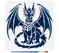 FINGERINSPIRE Dragon Sitting Upright Painting Stencil with Brush, 30x30cm Reusable Dragon Stencil Plastic Animal Theme Painting Template for DIY Art Projects & Home Decor