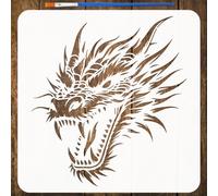 FINGERINSPIRE Dragon Stencil with Paintbrush 30x30cm Reusable Dragon Head Stencil Flexible Plastic DIY Craft Stencils for Painting on Wood, Floor, Wall, Tile, Furniture, Home Decor