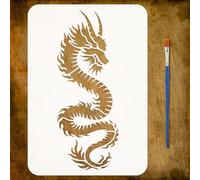 FINGERINSPIRE Dragon Totem Painting Stencil with Paint Brush 21x29.7cm Dragon Silhouette Drawing Template A4 Reusable Totem Pattern Stencil Animal Theme Template for Painting on Wood Fabric