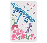 FINGERINSPIRE Dragonfly Stencil 29.7x21cm, Reusable DIY Art and Craft Stencil Beautiful Dragonfly and Flowers Pattern Drawing Stencils for Painting on Wood, Wall, Floor, Fabric