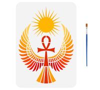FINGERINSPIRE Egyptian Style Stencils with a Paint Brush 29.7x21cm Ankh Cross Wings Sun Stencils Egypt Creative Bird Pattern Painting Stencils Egyptian Themes Template for Wall Fabric DIY Crafts