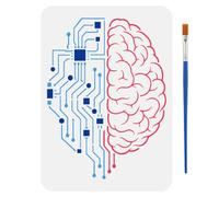 FINGERINSPIRE Electronic Brain Stencils with a Brush 29.7x21cm Circuit Board Painting Stencils Reusable Brain Stencil PET Science Fiction Themes PET Template for Wood Floor Wall Fabric Furniture DIY