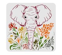 FINGERINSPIRE Elephant Template 30x30cm Plastic Elephant Animal Drawing Painting Stencils Elephants Flowers Pattern Reusable Stencils for Painting on Wood, Floor, Wall and Tile