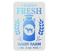 FINGERINSPIRE Farm Fresh Milk Stencil 29.7x21cm Reusable Dairy Bucket and Wheat Design for Painting on Wood, Fabric, Paper, Wall