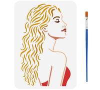 FINGERINSPIRE Fashion Woman with Long Hair Painting Stencil with Brush 21x29.7cm Beauty Lady Pattern Drawing Template Woman Theme DIY Decoration Stencil for Painting on Wood Wall Fabric Furniture