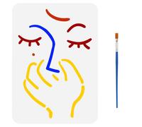FINGERINSPIRE Female Face Fun Lines Stencil with a Paint Brush 29.7x21cm Abstract Lines Large Stencil Pinch The Nose Painting Stencil Abstract Face Drawing Stencil for Wall Tiles Paper Furniture