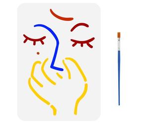 FINGERINSPIRE Female Face Fun Lines Stencil with a Paint Brush 29.7x21cm Abstract Lines Large Stencil Pinch The Nose Painting Stencil Abstract Face Drawing Stencil for Wall Tiles Paper Furniture