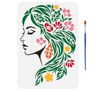 FINGERINSPIRE Female Face Painting Stencil with Paintbrush 29.7x21cm Women Theme Stencils Plastic Floral Women Face Stencil Drawing Templates for Painting on Wood Floor Wall Fabric
