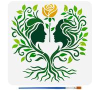 FINGERINSPIRE Female Tree of Life Stencil with 1Pc Plastic Brush 30x30cm Tree of Life Pattern Drawing Stencil Human Theme Template for Painting on Wall Wood Furniture DIY Home Decoration