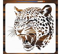 FINGERINSPIRE Fierce Leopard Painting Stencil with Paint Brush 30x30cm Reusable Leopard Pattern Drawing Template Plastic PET Animal Head Stencil Animal Theme Template for Floor Decoration