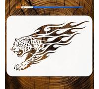 FINGERINSPIRE Fire Leopard Stencil with a Brush 29.7x21cm Running Leopard Painting Stencils A4 Animal Theme Drawing Templates for Wall Window Wood Furniture Home Decor DIY