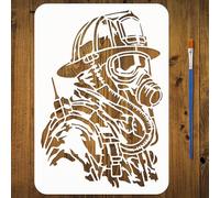 FINGERINSPIRE Firefighter Stencils with a Brush 29.7x21cm Firefighter Portrait Painting Stencils PET Human Themes PET Template for Painting on Wood Floor Tile Wall Fabric Furniture Scrapbook DIY